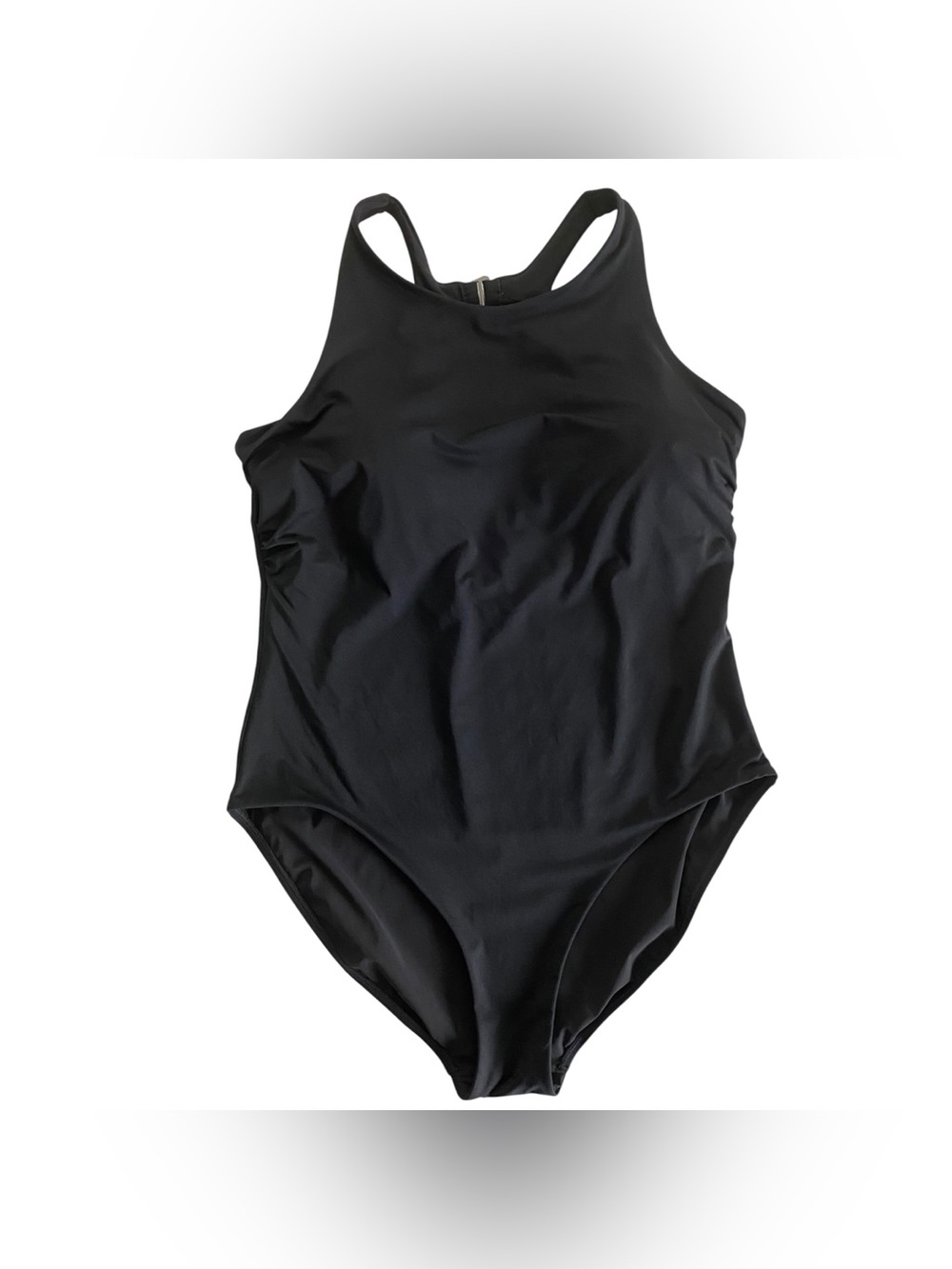 Athleta Maldives One Piece Swimsuit Black Open Back High Neck Size Large